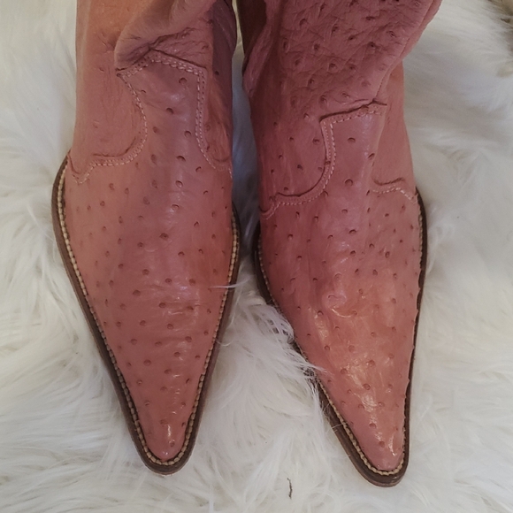 Frida Cuadra Ostrich  Barbicore Pink Leather Pointed Western  Heeled Boots - Picture 6 of 16